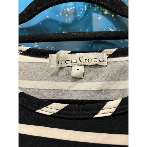 Moa Moa Women's Striped Ruched Bodycon Dress Black & White Knee Length M - Picture 3 of 9